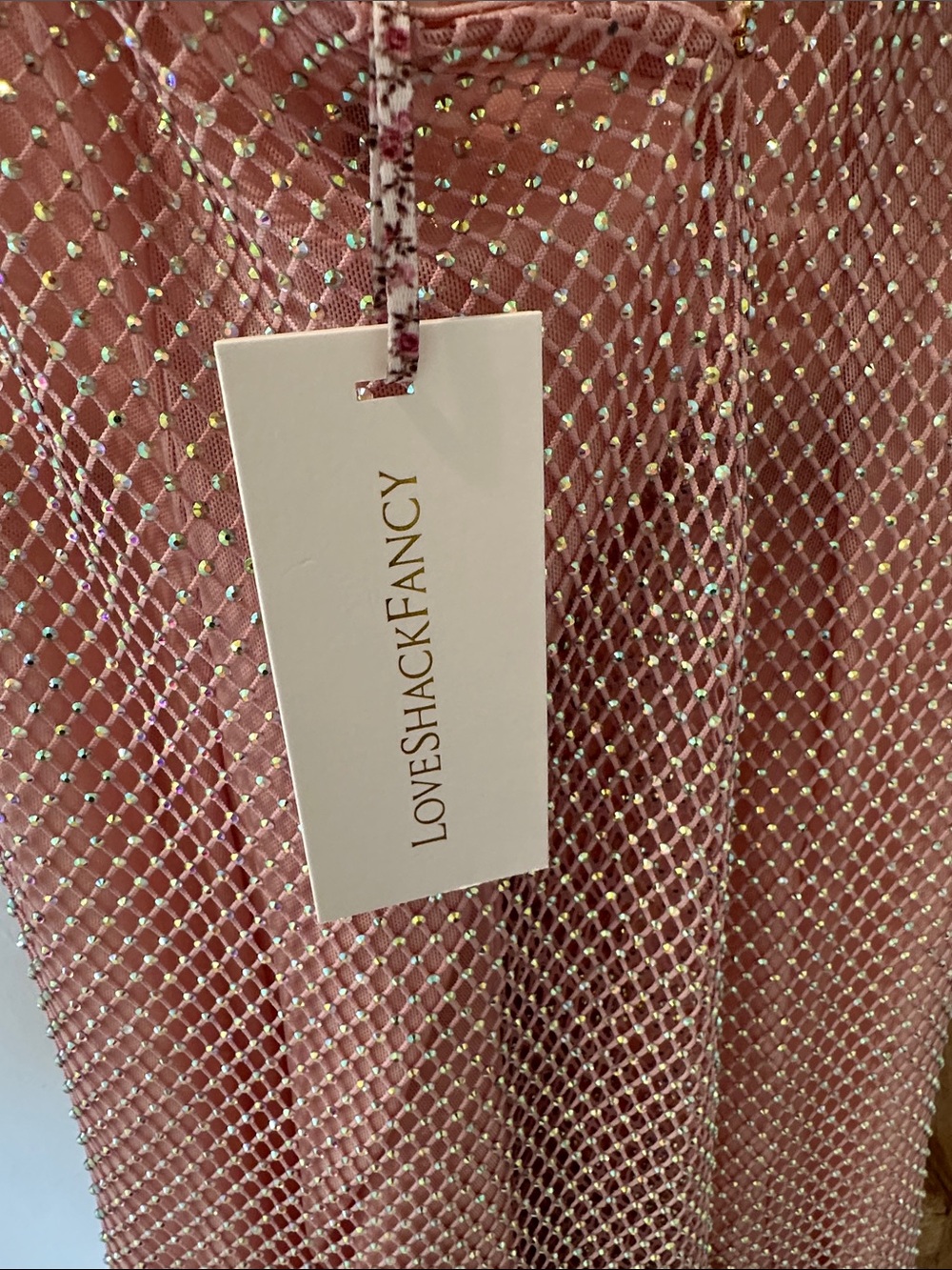LoveShackFancy Pink Rhinestone Mesh Slip - Picture 2 of 4